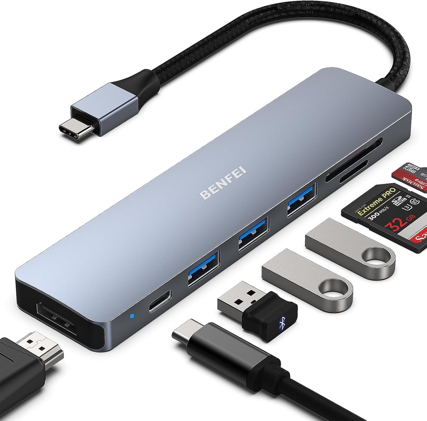 BENFEI USB C Hub 7-in-1 | Multiport Adapter with HDMI & SD Card Reader | MacBook Compatible