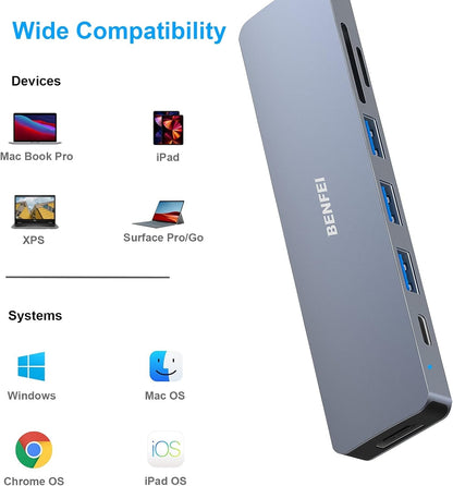 BENFEI USB C Hub 7-in-1 | Multiport Adapter with HDMI & SD Card Reader | MacBook Compatible