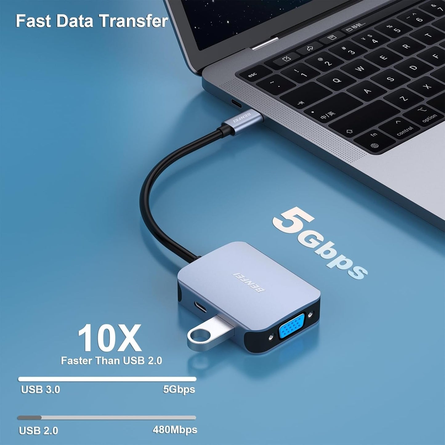 BENFEI USB-C Hub 4-in-1 Adapter – HDMI, VGA, USB 3.0