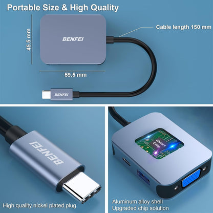 BENFEI USB-C Hub 4-in-1 Adapter – HDMI, VGA, USB 3.0