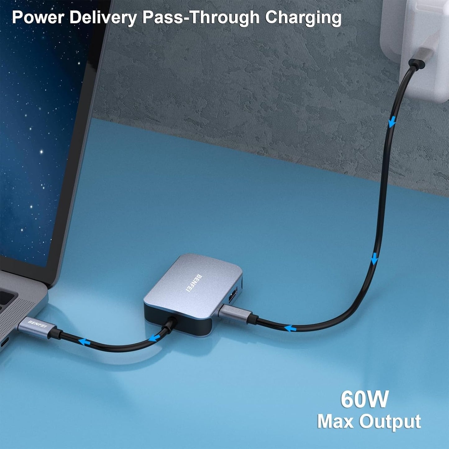 BENFEI USB-C Hub 4-in-1 Adapter – HDMI, VGA, USB 3.0