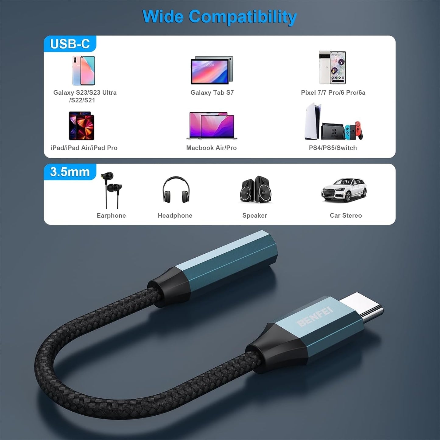 BENFEI USB-C to 3.5mm Audio Jack Adapter - High-Quality, Durable, and Versatile