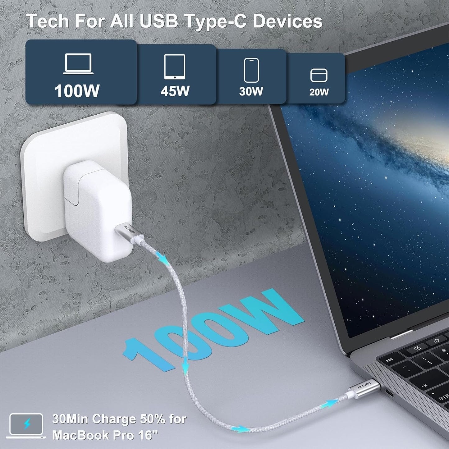 Fast Charging USB C to C Cable 100W - Durable & Reliable - TechGenius
