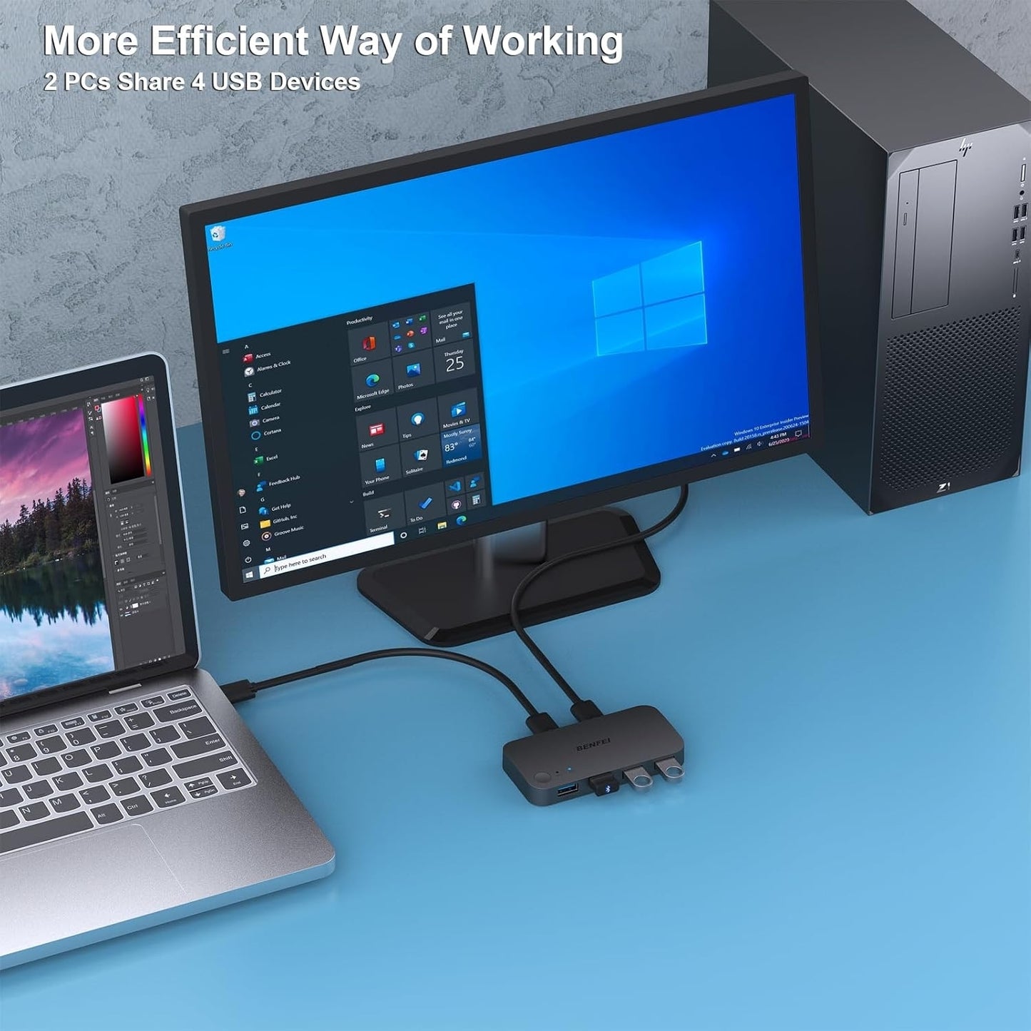 BENFEI USB 3.0 Switch 4-Port – Share Devices Between 2 PCs