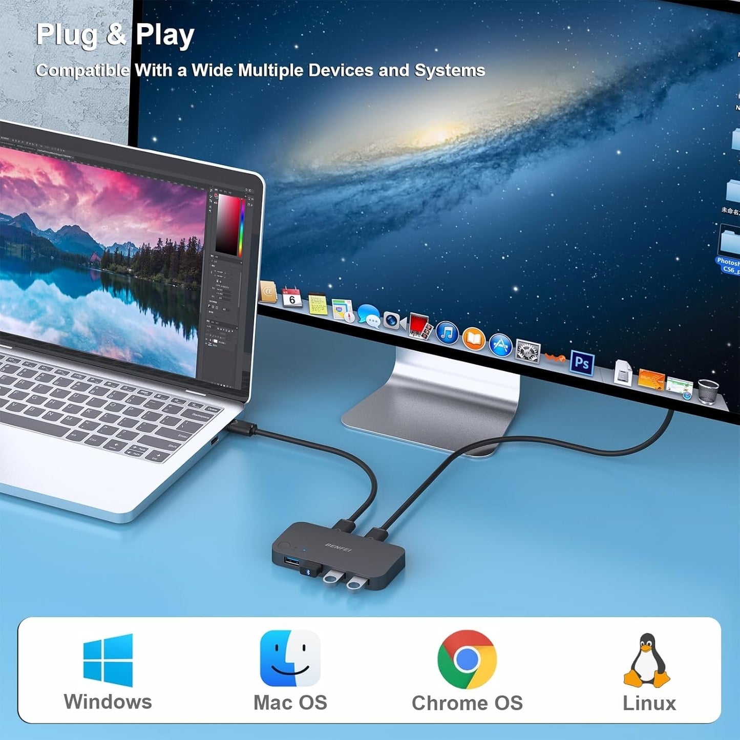 BENFEI USB 3.0 Switch 4-Port – Share Devices Between 2 PCs