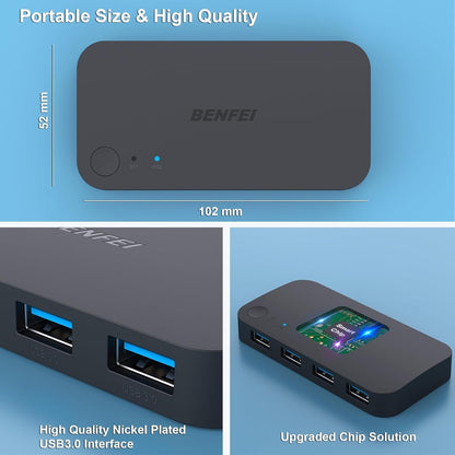 BENFEI USB 3.0 Switch 4-Port – Share Devices Between 2 PCs
