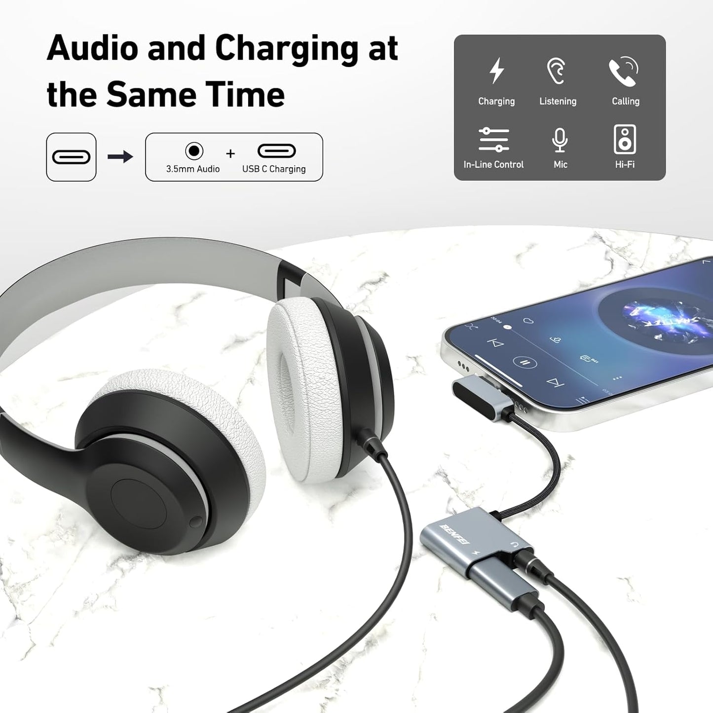 BENFEI USB C to Audio Jack Adapter | 60W Fast Charging | Multi-Functional - TechHub