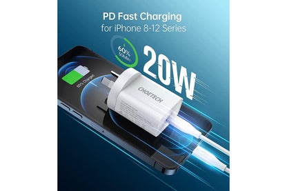 CHOETECH 20W USB-C Fast Charger – Compact PD Wall Adapter for iPhone & More