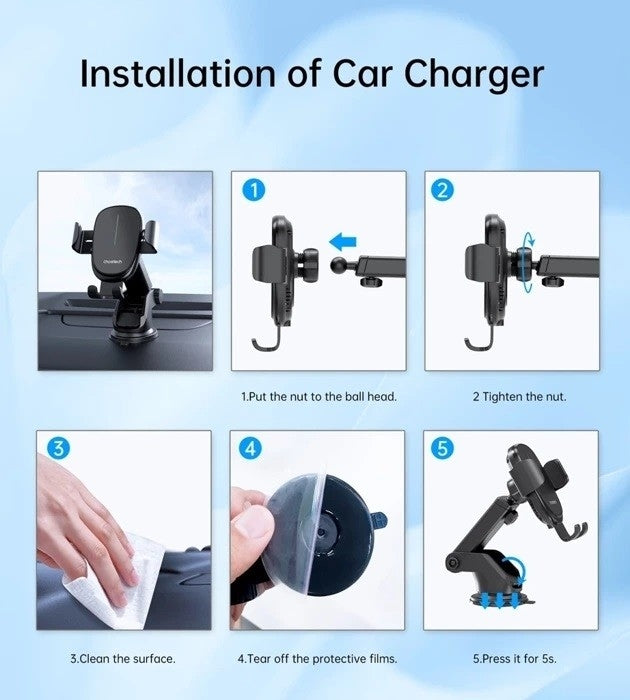 CHOETECH T203-F 15W Gravity Car Charger Mount – Dashboard & Windshield