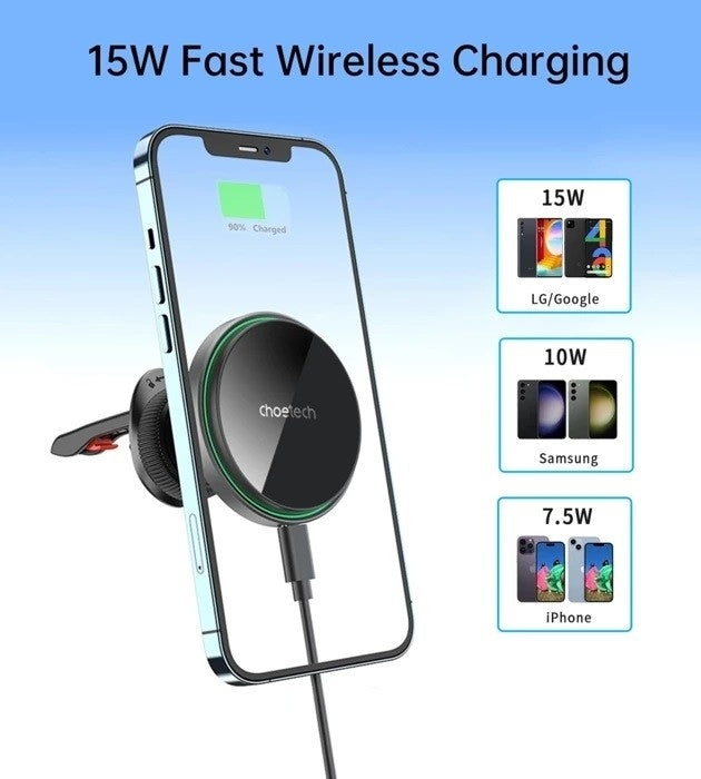 CHOETECH T205-F 15W Magnetic Car Charger Mount with LED Light – Black