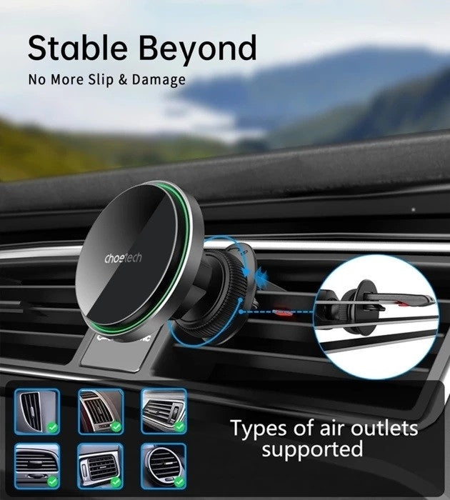 CHOETECH T205-F 15W Magnetic Car Charger Mount with LED Light – Black