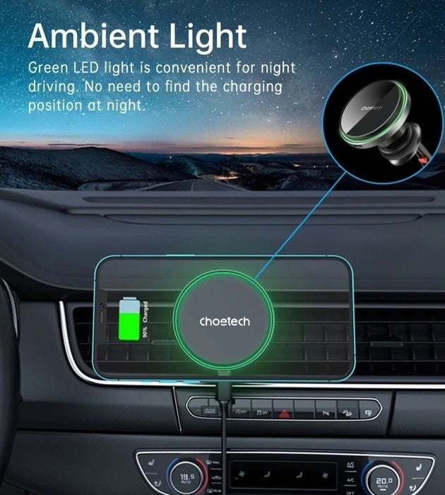 CHOETECH T205-F 15W Magnetic Car Charger Mount with LED Light – Black
