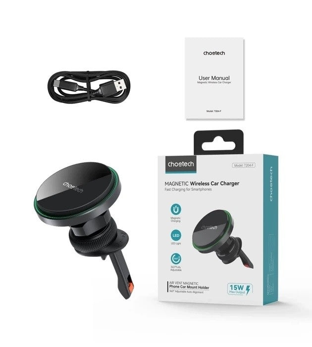 CHOETECH T205-F 15W Magnetic Car Charger Mount with LED Light – Black