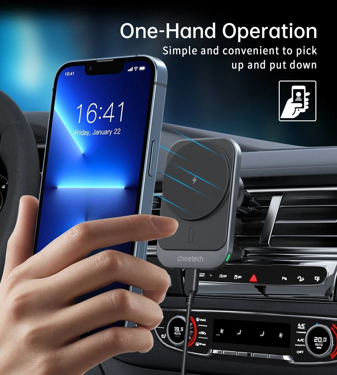 CHOETECH T206-F 15W Magnetic Car Charger Mount – Air Vent Phone Holder