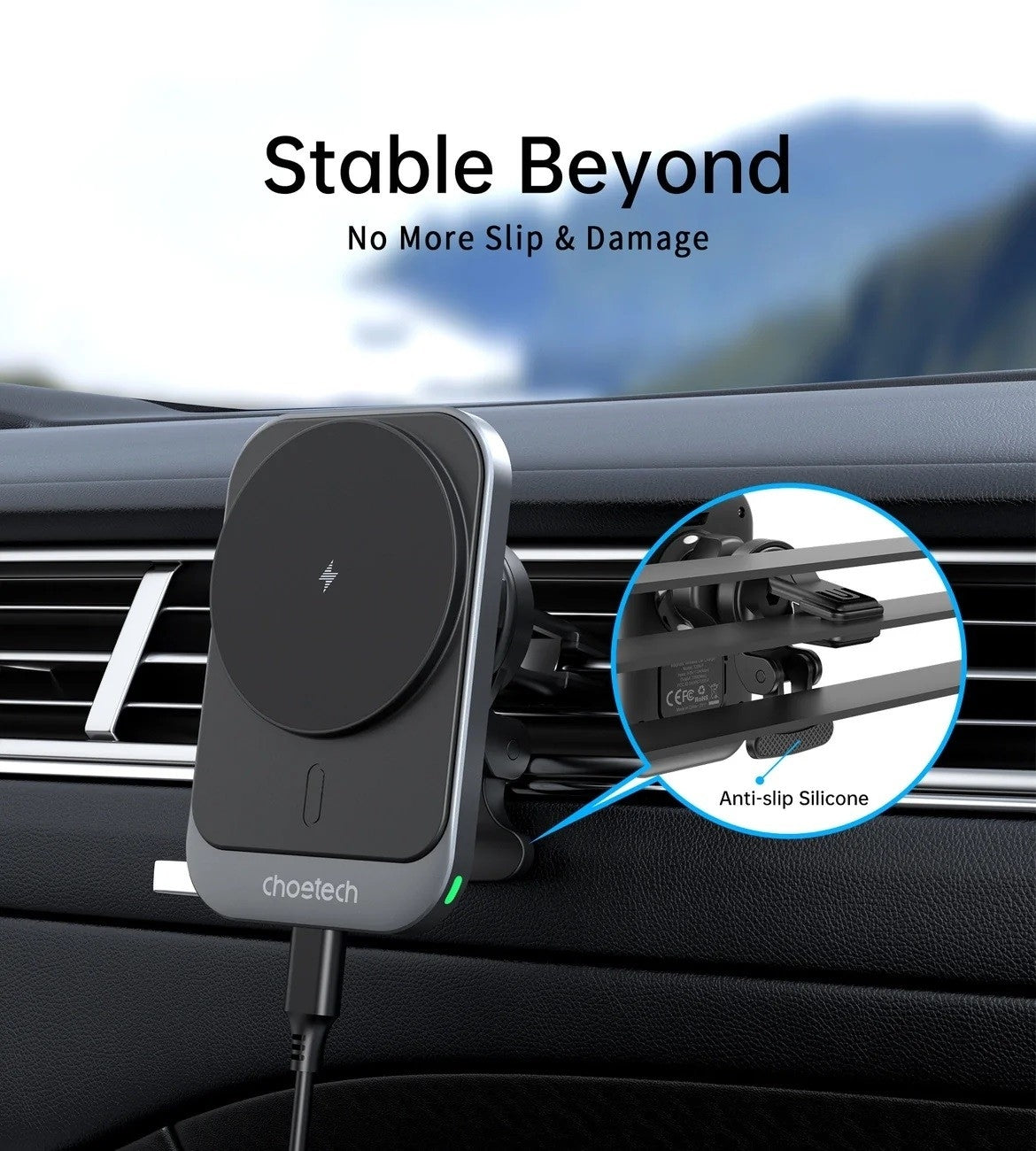 CHOETECH T206-F 15W Magnetic Car Charger Mount – Air Vent Phone Holder