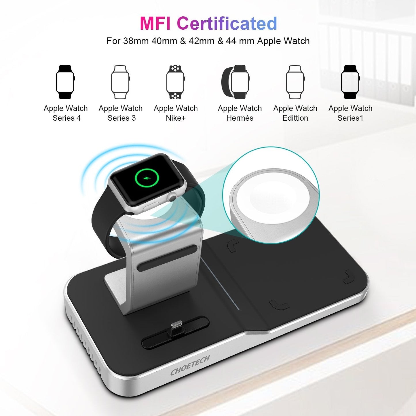 CHOETECH T316 4-in-1 Wireless Charging Station for iPhone & Apple Watch