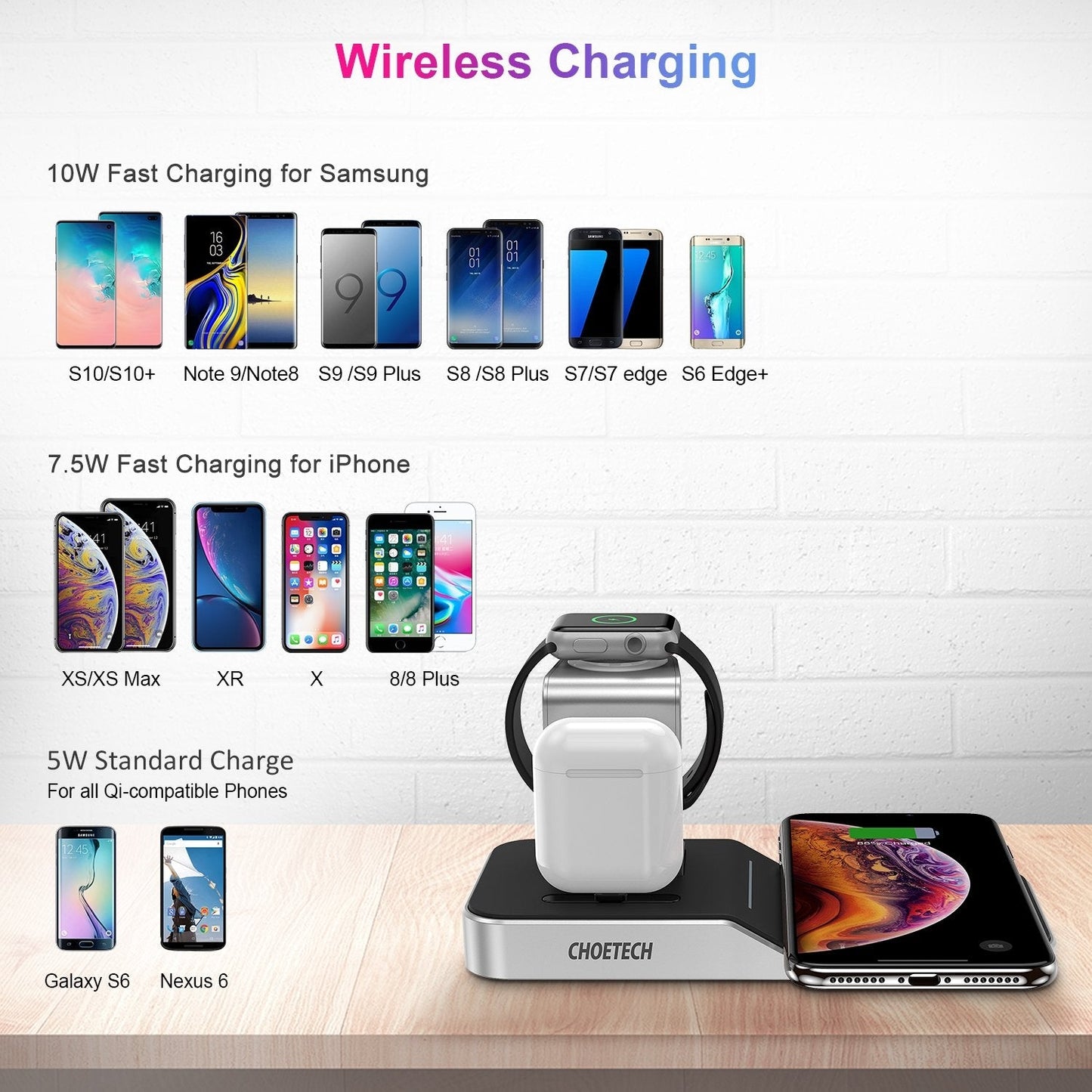 CHOETECH T316 4-in-1 Wireless Charging Station for iPhone & Apple Watch
