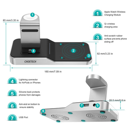 CHOETECH T316 4-in-1 Wireless Charging Station for iPhone & Apple Watch
