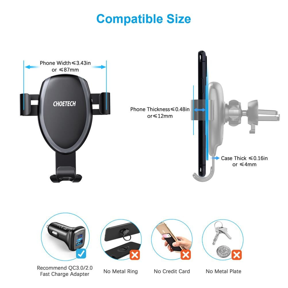 Fast Wireless Charging Car Mount Phone Holder - CHOETECH T536-S