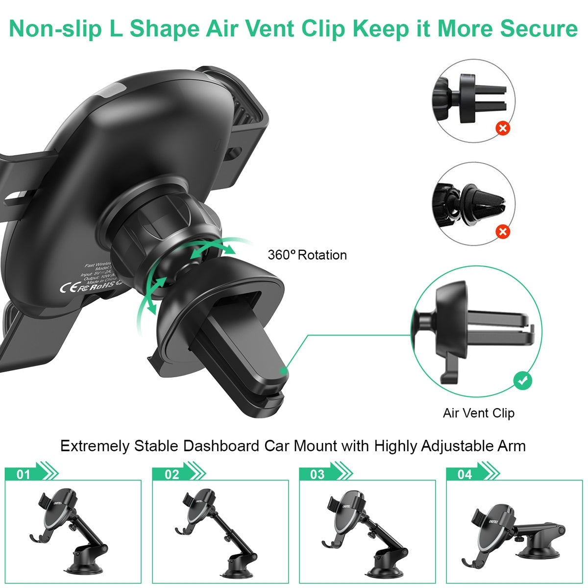 Fast Wireless Charging Car Mount Phone Holder - CHOETECH T536-S