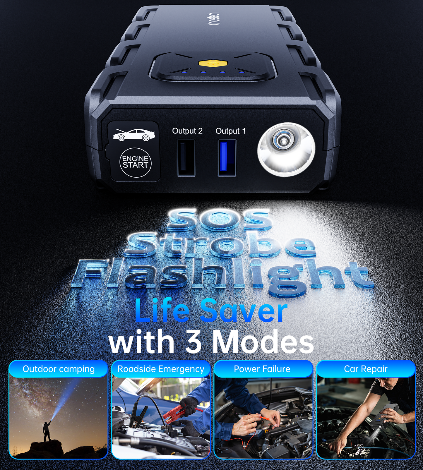 CHOETECH 16000mAh jump starter in hand