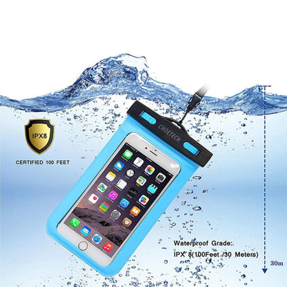 CHOETECH Universal Waterproof Phone Pouch (Up to 8-Inch Blue)