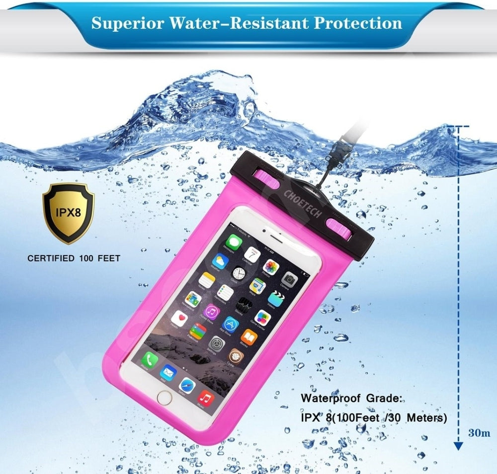 CHOETECH Universal Waterproof Phone Pouch (Up to 8-Inch Pink)