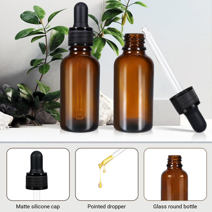 Amber Glass Dropper Bottles 30ml, 5 Pack