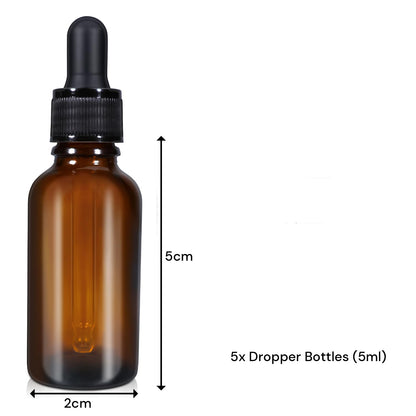 Amber Glass Dropper Bottles 5ml, 5 Pack