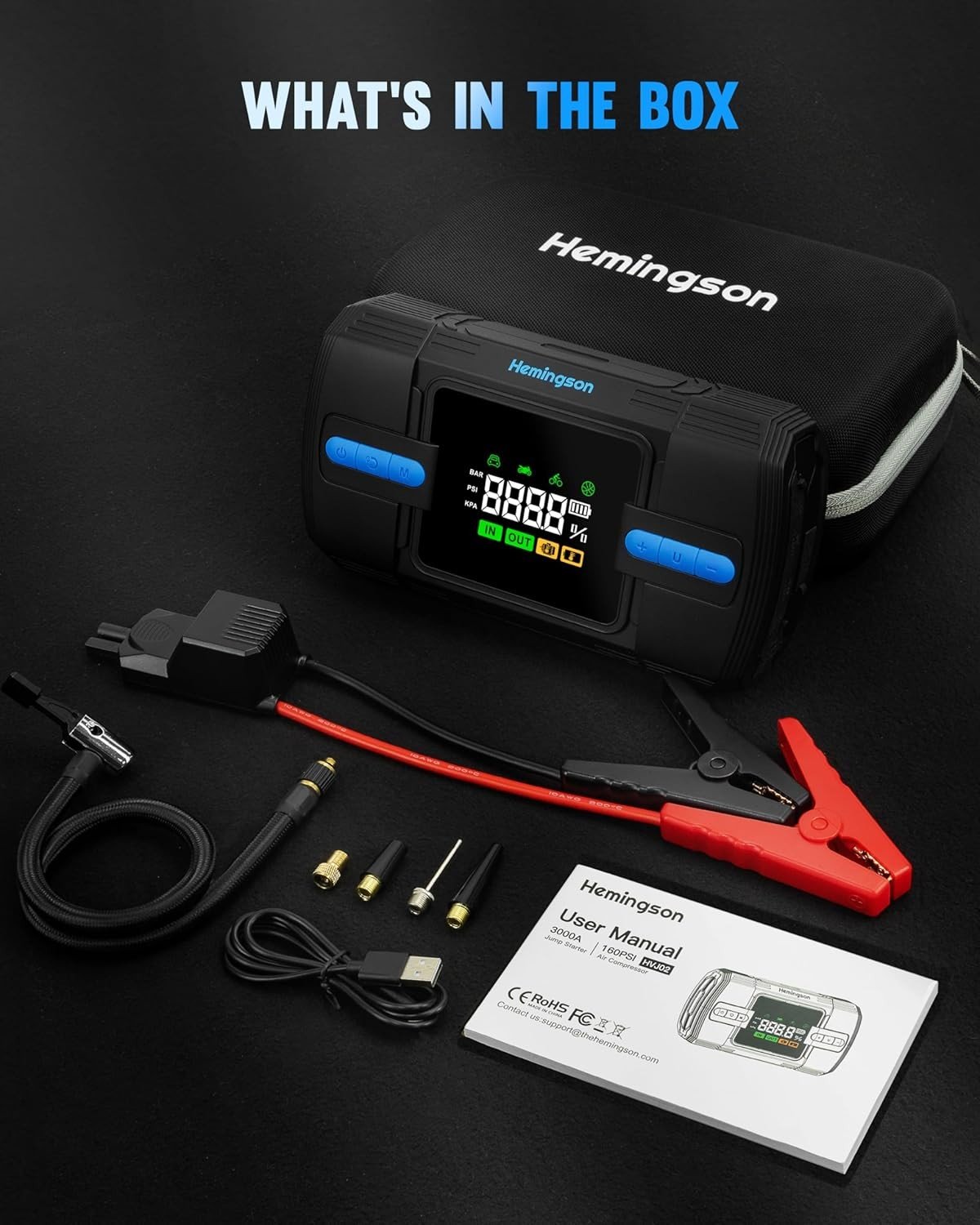 Hemingson jump starter kit package contents