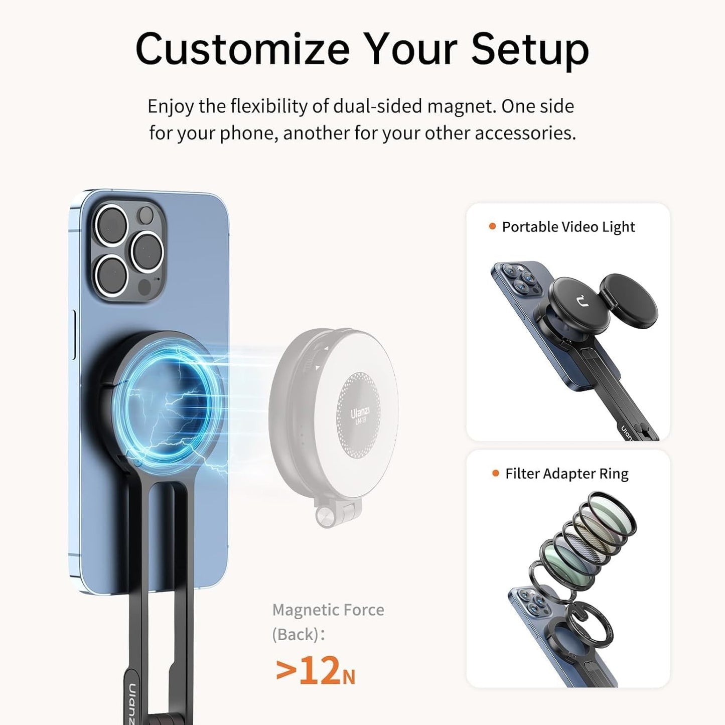 ULANZI MA30 MagSafe Magnetic Tripod Stand for iPhone (Dark Grey)