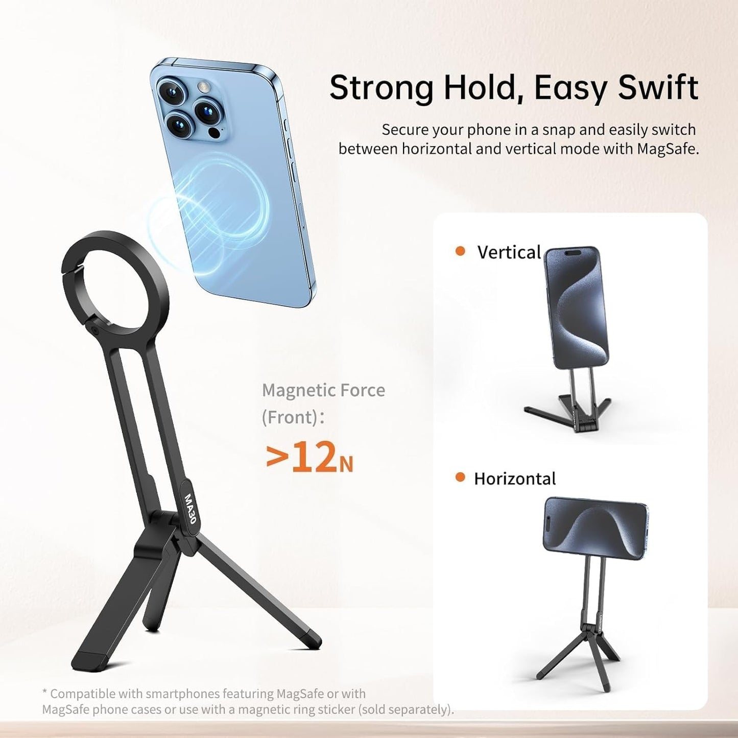 ULANZI MA30 MagSafe Magnetic Tripod Stand for iPhone (Dark Grey)