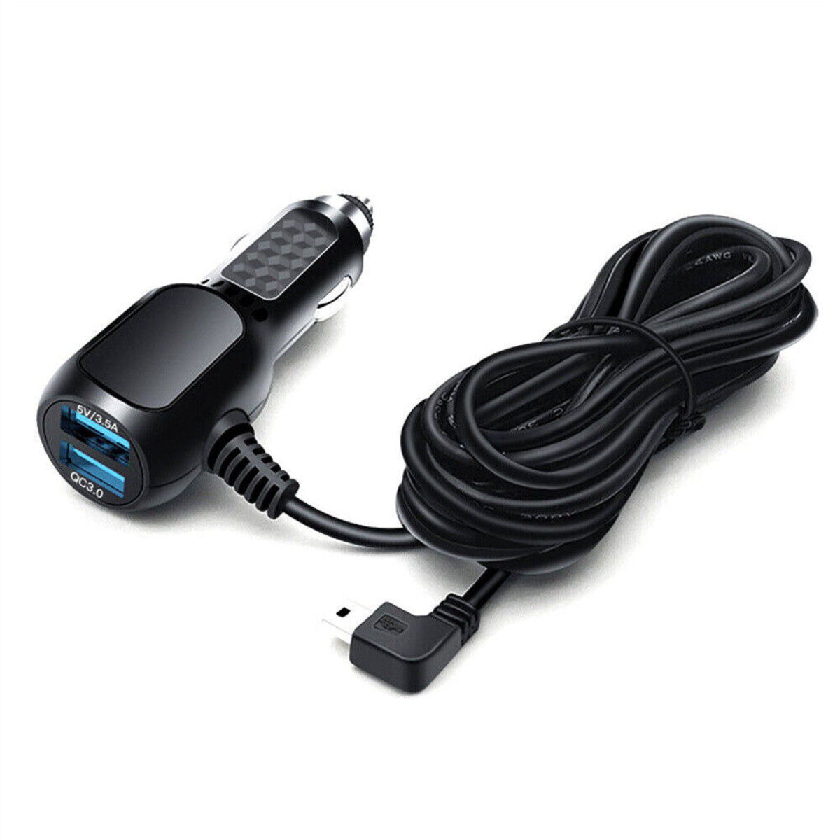 2 in 1 Dash Cam Car Charger, Dual USB QC3.0 with 3.5m Cable