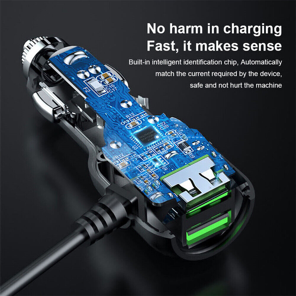 2 in 1 Dash Cam Car Charger, Dual USB QC3.0 with 3.5m Cable