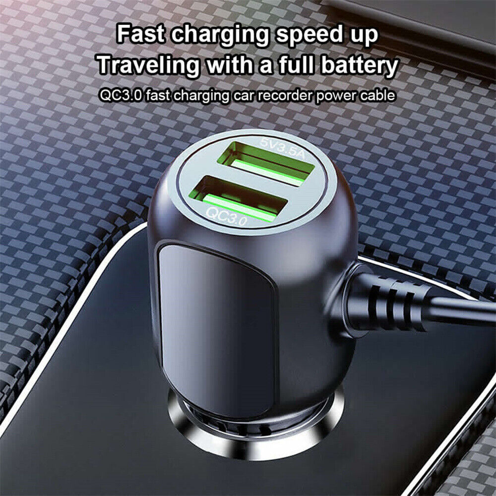 2 in 1 Dash Cam Car Charger, Dual USB QC3.0 with 3.5m Cable