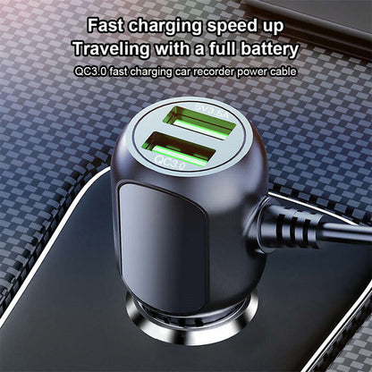 2 in 1 Dash Cam Car Charger, Dual USB QC3.0 with 3.5m Cable