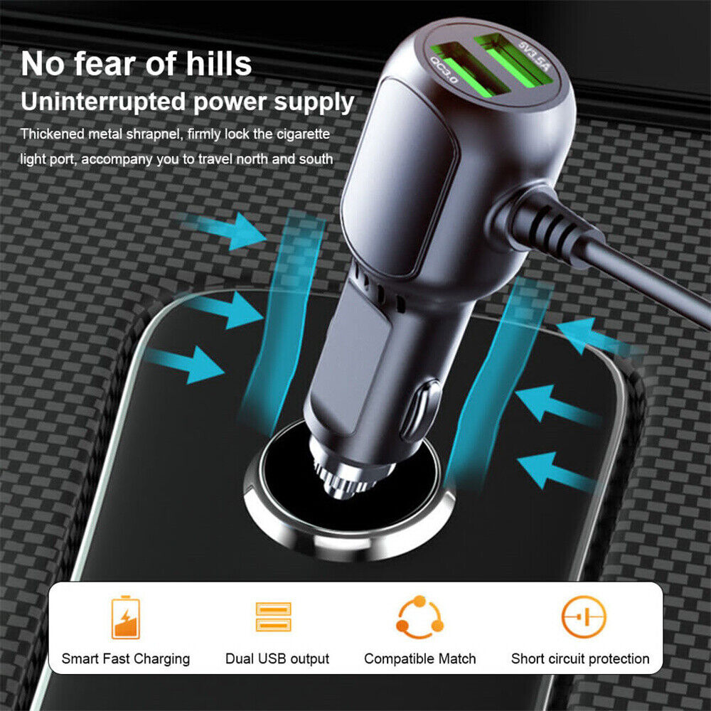 2 in 1 Dash Cam Car Charger, Dual USB QC3.0 with 3.5m Cable