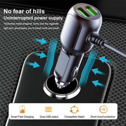2 in 1 Dash Cam Car Charger, Dual USB QC3.0 with 3.5m Cable