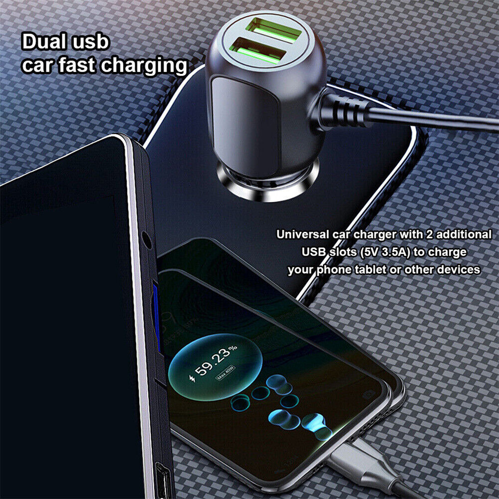 2 in 1 Dash Cam Car Charger, Dual USB QC3.0 with 3.5m Cable