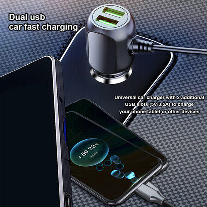 2 in 1 Dash Cam Car Charger, Dual USB QC3.0 with 3.5m Cable
