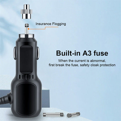 2 in 1 Dash Cam Car Charger, Dual USB QC3.0 with 3.5m Cable