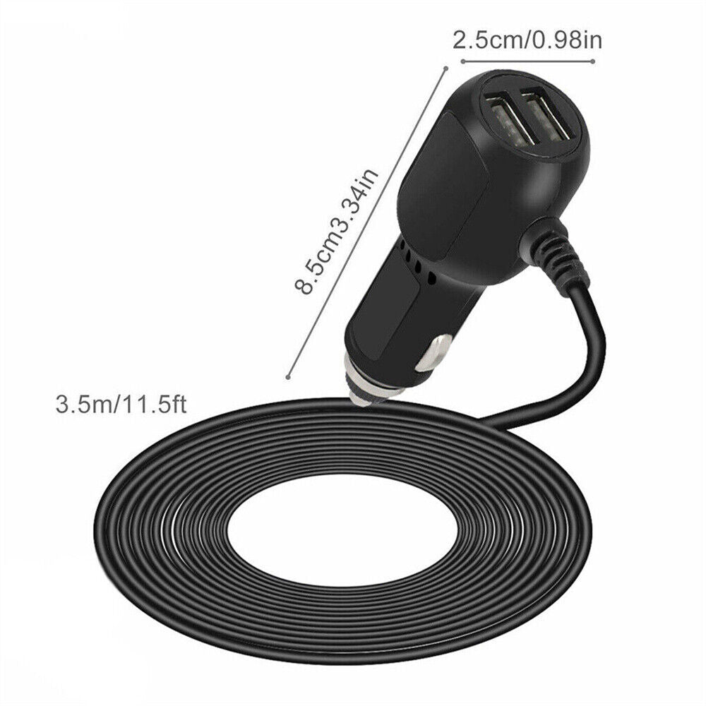 2 in 1 Dash Cam Car Charger, Dual USB QC3.0 with 3.5m Cable