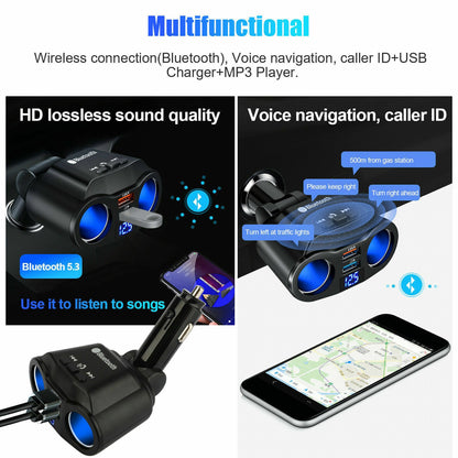 Bluetooth 5.3 FM Transmitter, Dual USB Car Charger, Splitter and MP3 Player