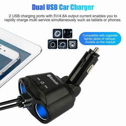 Bluetooth 5.3 FM Transmitter, Dual USB Car Charger, Splitter and MP3 Player