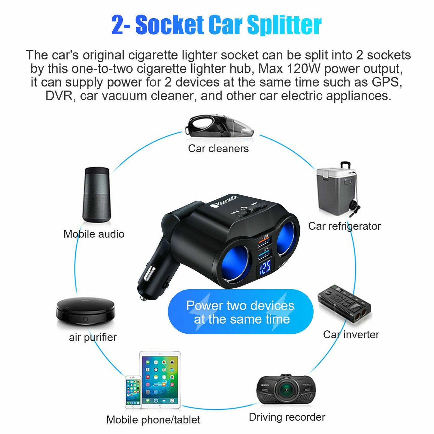 Bluetooth 5.3 FM Transmitter, Dual USB Car Charger, Splitter and MP3 Player