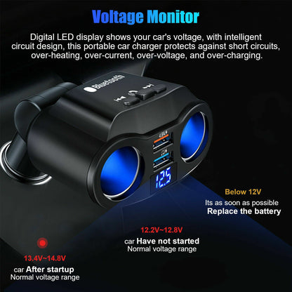 Bluetooth 5.3 FM Transmitter, Dual USB Car Charger, Splitter and MP3 Player