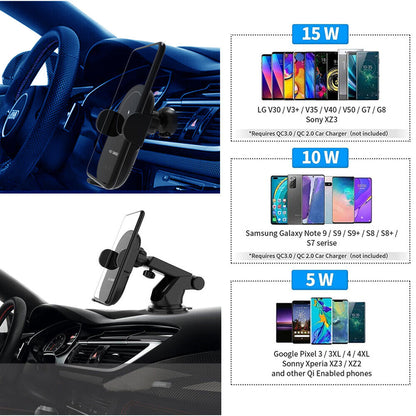 15W Auto-Clamp Wireless Car Charger & Phone Holder