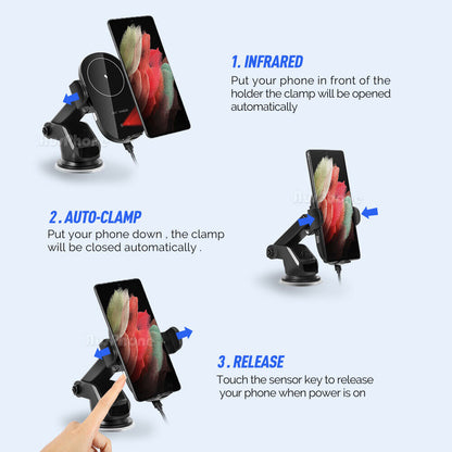 15W Auto-Clamp Wireless Car Charger & Phone Holder
