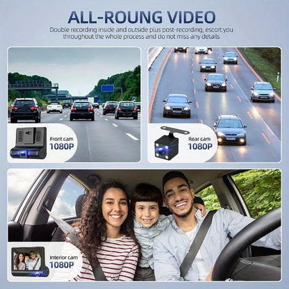 Triple Lens Dash Cam – 1080P HD Front, Cabin & Rear with 4-Inch Touch Screen