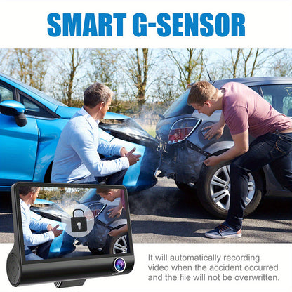 Triple Lens Dash Cam – 1080P HD Front, Cabin & Rear with 4-Inch Touch Screen